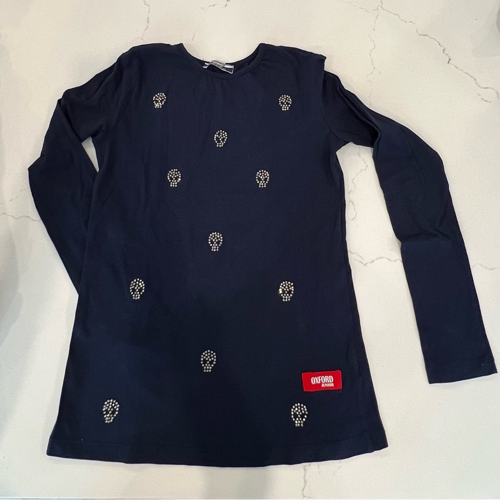 Italian Primigi Oxford Kids Skull Detail Navy Long Sleeve Shirt